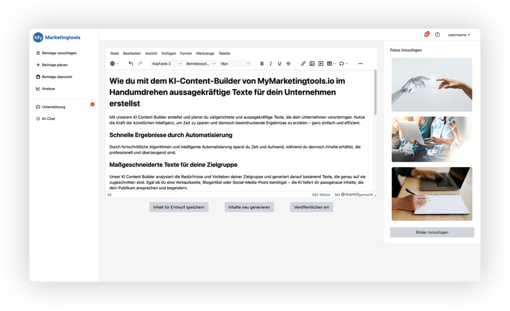 Ein neues Marketingtool, mit dem man interessante Inhalte generieren kann in Form von Texten und Bildern